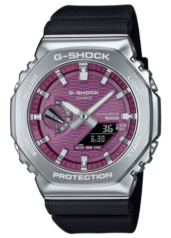 CASIO G-SHOCK METAL SOLAR BLUETOOTH RED DIAL BLACK BAND GBM2100A-4B