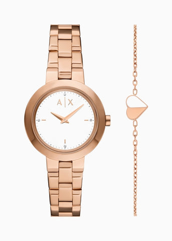 ARMANI EXCHANGE JACKIE ROSE GOLD BOX SET HEART BRACELET AX7175SET