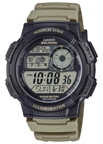 CASIO DIGITAL WORLD TIME ILLUMINATOR LIGHT BEIGE RESIN BAND AE1000W-5A
