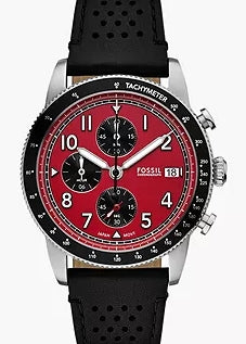 FOSSIL SPORT TOURE RED DIAL CHRONOGRAPH BLACK LEATHER FS6086