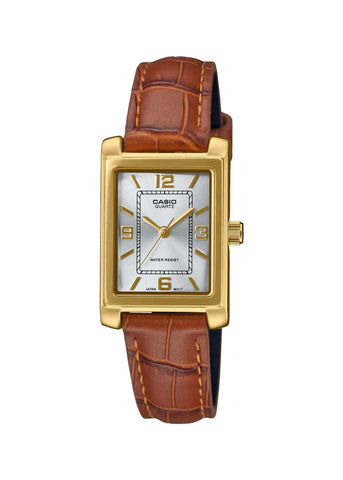 CASIO LADIES ANALOGUE RETANGULAR TAN LEATHER BAND LTP1234GLL-7A
