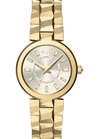 ARMANI EXCHANGE AUDO GOLD DIAL BAGUETTE STONE GOLD BRACELET AX4409