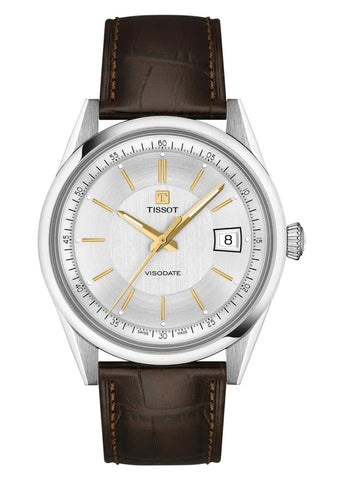 TISSOT SWISS VISODATE SILVER DIAL BROWN LEATHER BAND T157-407-16-031-00