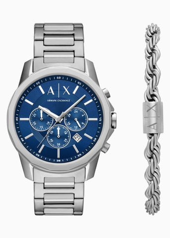 ARMANI EXCHANGE BANKS BLUE DIAL GIFT BOX SET STEEL BRACELET AX7176SET