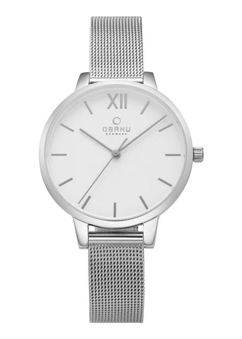 OBAKU BRINK LIV STAINLESS STEEL MESH BRACELET WHITE DIAL V209LXCIMC