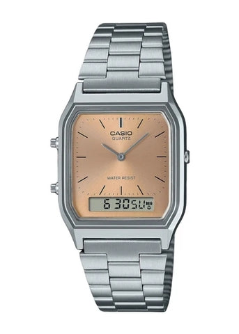 CASIO VINTAGE ANALOGUE/ DIGITAL PINK DIAL STAINLESS AQ230A-4A