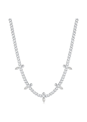 ANIA HAIE POLISHED PUNK SILVER CURB CHAIN SPARKLE NECKLACE N053-07H