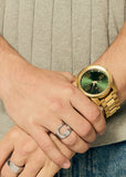 NIXON CORPORAL ALL GOLD GREEN SUNRAY DIAL FLUTED BEZEL A346 2691-00