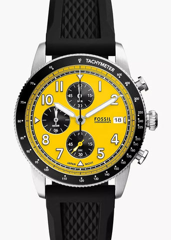 FOSSIL SPORT TOURE YELLOW DIAL CHRONOGRAPH BLACK SILICON FS6044