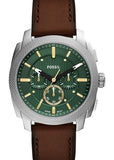 FOSSIL MACHINE CHRONOGRAPH GREEN DIAL BROWN LEATHER FS6100