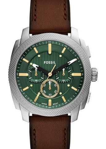 FOSSIL MACHINE CHRONOGRAPH GREEN DIAL BROWN LEATHER FS6100