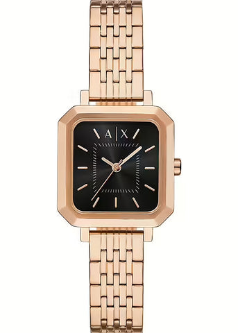 ARMANI EXCHANGE LEILA SQUARE BLACK DIAL ROSE GOLD BRACELET AX5729