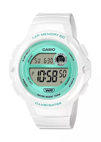 CASIO DIGITAL TURQUOISE DIAL WHITE RESIN BAND LWS1200H-7A