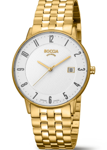 BOCCIA GENTS TITANIUM BRACELET GOLD WHITE TEXTURE DIAL 3607-07