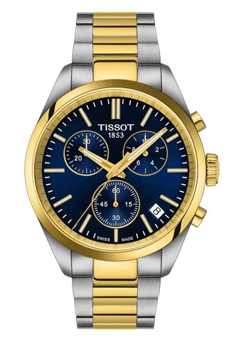 TISSOT SWISS PR100 CHRONOGRAPH T-CLASSIC BLUE DIAL TWO-TONE T150-417-22-041-00