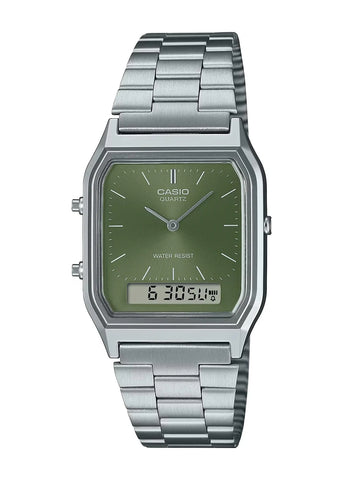 CASIO VINTAGE ANALOGUE/ DIGITAL GREEN DIAL STAINLESS AQ230A-3A