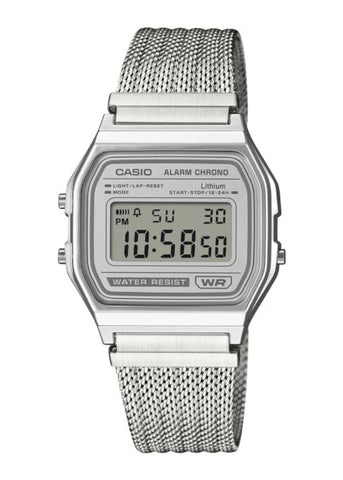 CASIO VINTAGE CLASSIC DIGITAL SILVER DIAL MESH BAND A158WEM-7D