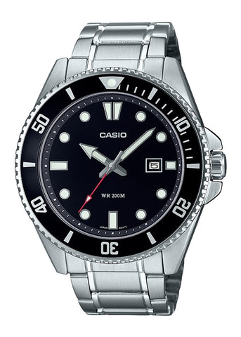 CASIO ANALOGUE BLACK BEZEL BLACK DIAL STAINLESS STEEL MDV107D-1A1