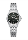 CITIZEN QUARTZ LADIES BLACK DIAL DAY DATE STAINLESS STEEL EQ0601-54F