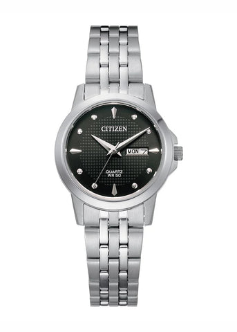 CITIZEN QUARTZ LADIES BLACK DIAL DAY DATE STAINLESS STEEL EQ0601-54F