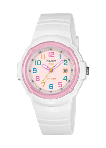 CASIO ANALOGUE PINK DIAL WHITE RESIN BAND LX800H-7A1