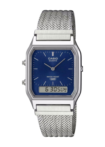 CASIO VINTAGE ANALOGUE / DIGITAL BLUE DIAL MESH BAND AQ230EM-2A