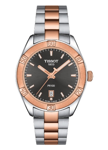 TISSOT SWISS LADIES PR100 SPORT CHIC ANTHRACITE TWO-TONE T101-910-22-061-00