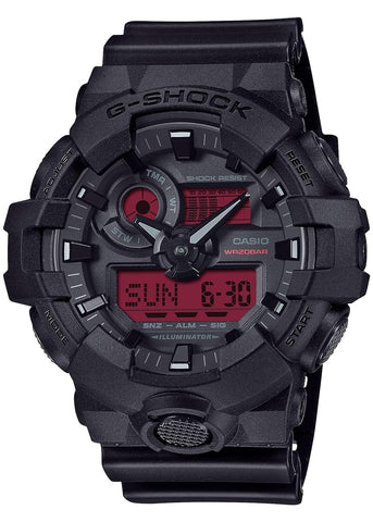 CASIO G SHOCK ANALOGUE/DIGITAL BLACK RESIN BOLD RED DIAL GA700BBR-1A