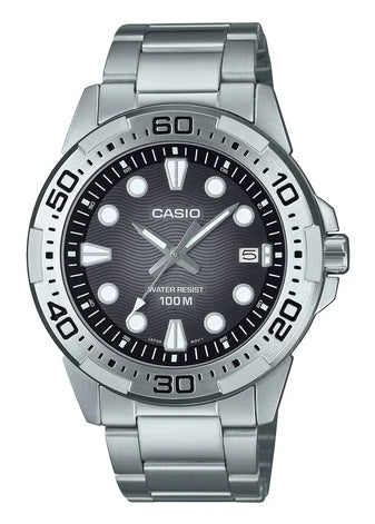 CASIO ANALOGUE MARINE SPORTS BLACK DIAL STAINLESS STEEL MTD140D-1A