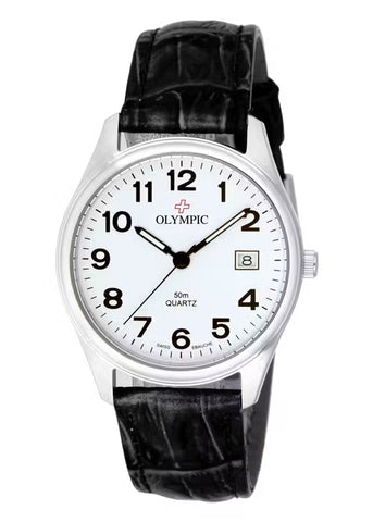 OLYMPIC GENTS 12 FIGURE DIAL BLACK LEATHER BAND 29056