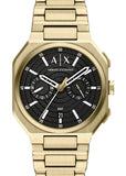 ARMANI EXCHANGE BASS G.M.T BLACK TEXTURE DIAL GOLD BRACELET AX1476