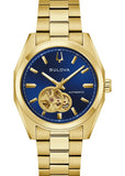 BULOVA GENTS SURVEYOR AUTOMATIC BLUE DIAL GOLD BRACELET 97A203
