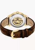 FOSSIL HERITAGE AUTOMATIC GOLD SKELETON BROWN LEATHER ME3279