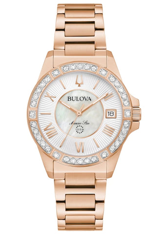 BULOVA LADIES MARINE STAR DIAMOND SET PEARL DIAL ROSE GOLD 98R295
