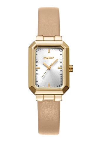 DKNY UPTOWN RECTANGULAR SILVER DIAL BEIGE LEATHER BAND DK1L076L0025