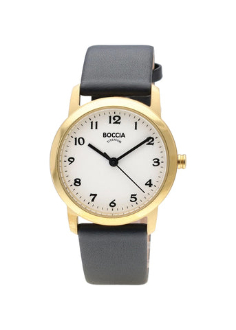 BOCCIA LADIES TITANIUM GOLD CASE BLACK LEATHER 3291-04