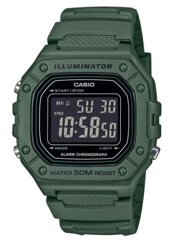 CASIO DIGITAL WATCH SQUARE GREEN RESIN BAND W218H-3B