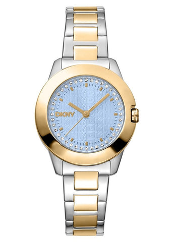 DKNY PARK AVE LOGO BLUE GLITZ DIAL TWO-TONE BRACELET DK1L021M0085