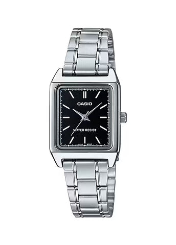 CASIO LADIES ANALOGUE BLACK DIAL STAINLESS STEEL BRACELET LTPV007D-1E