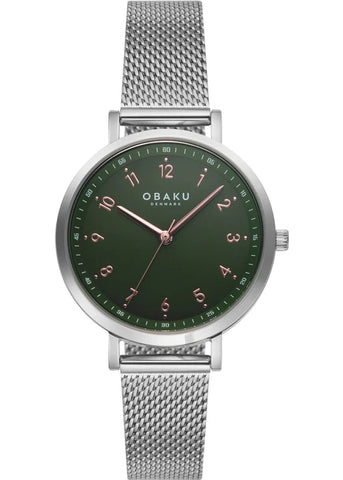 OBAKU DUGFRISK STAINLESS STEEL MESH BRACELET EMERALD DIAL V325LXCEMC