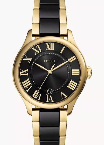 FOSSIL GILMORE BLACK DIAL BLACK CERAMIC BRACELET GOLD CE1132