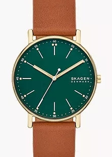 SKAGEN SIGNATUR GREEN DIAL BROWN LEATHER BAND SKW6927