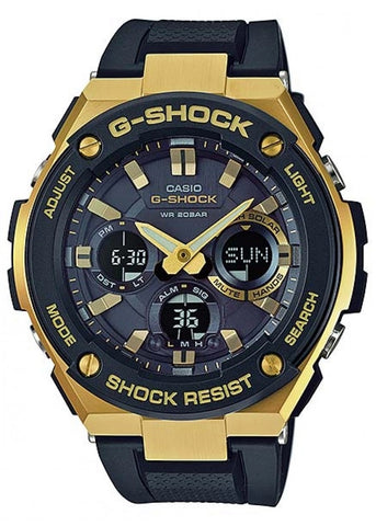 CASIO G-SHOCK G-STEEL SOLAR DUO GOLD ACCENT BLACK RESIN BAND GSTS100G-1A