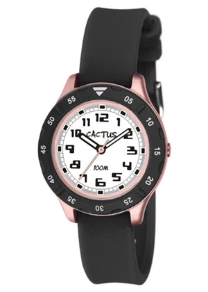 CACTUS ANALOGUE URBAN ROSE GOLD CASE BLACK SILICONE BAND CAC-146-M17