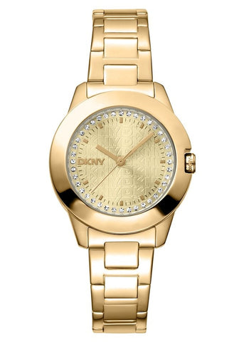 DKNY PARK AVE LOGO CHAMPAGNE GLITZ DIAL GOLD BRACELET DK1L021M0055