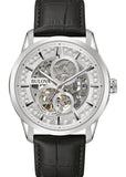 BULOVA GENTS CLASSIC SUTTON SKELETON DIAL BLACK LEATHER BAND 96A266