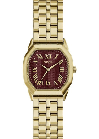 FOSSIL HARLOW TEXTURED BURGUNDY DIAL GOLD BRACELET ES5511