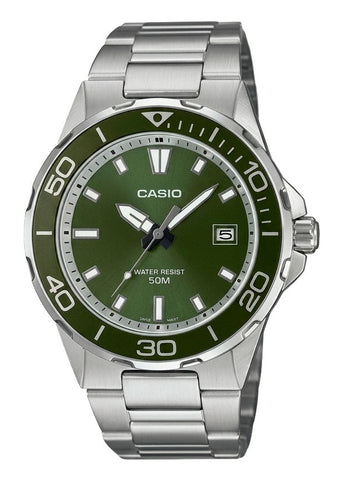 CASIO ANALOGUE MARINE GREEN DIAL STAINLESS BRACELET MTD145D-3A