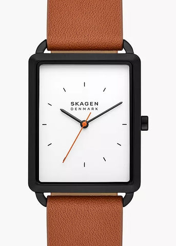 SKAGEN HAGEN RECTANGULAR SHAPE WHITE DIAL BROWN LEATHER SKW6929