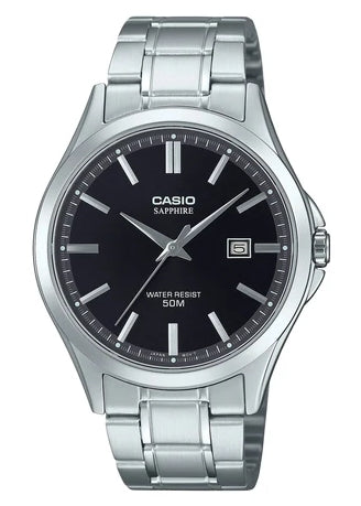 CASIO ANALOGUE BLACK DIAL SAPPHIRE GLASS STAINLESS STEEL MTS115D-1A
